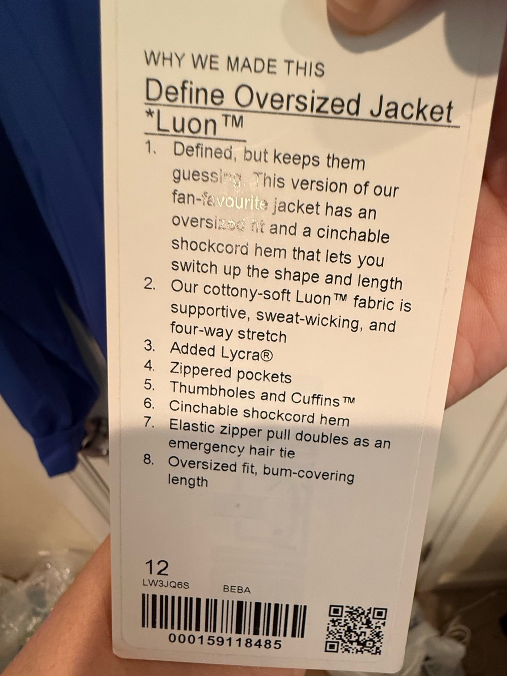NWT Lululemon Oversized Full-Zip Luon Oversized Jacket Size 12 Beach Ball Blue - Picture 3 of 4